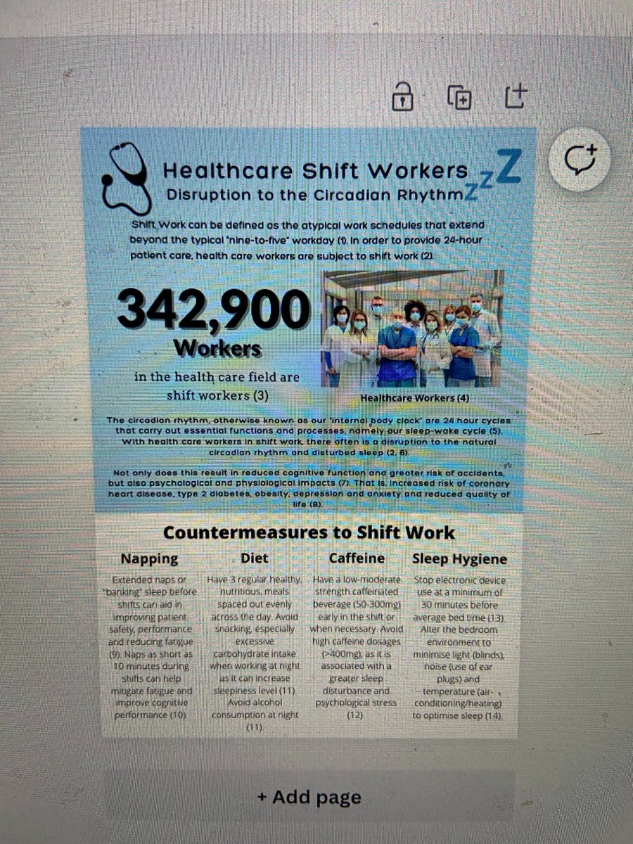 StephanieLee80's tweet photo. It was so interesting to learn how health information can be readily accessible through infographics in the Week 4 Tutorial! I am just sharing an infographic I had created for a previous unit about shift work in healthcare workers! #HSBH2009 https://t.co/HGeFu6p6xN