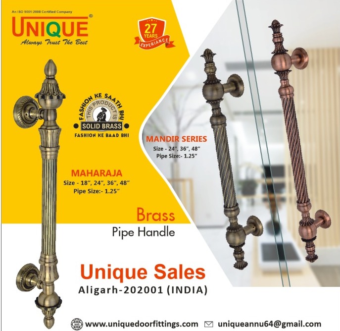 HardwareSamachr's tweet photo. Unique Hardware presenting extravagant Maharaja & Mandir series of Brass Pipe Handles!!
#Unique #uniquehardware #Maharajaseries #Mandirseries #BrassPipeHandles #PipeHandles #hardware #hardwarestore #hardwareshop #hardwareproducts #hardwares #hardwaredesign #homedecor #furniture https://t.co/E5YdeQ9UHR