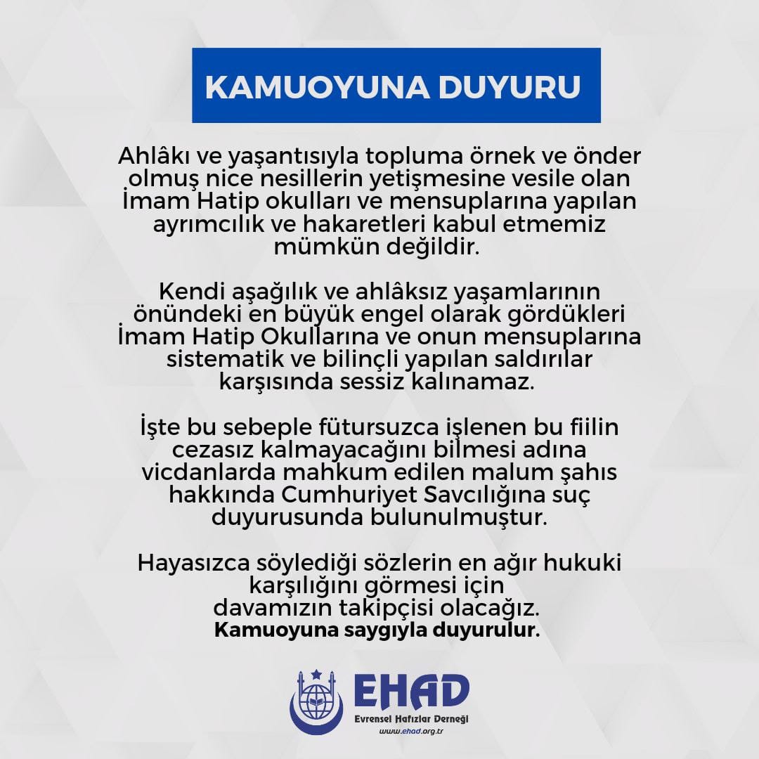 Yücedinimiz islam'a ve onun müntesipletine,  İslam'ın şiarını nesillere aktaran kurum ve kuruluşlarımıza nefretlerinizi kusarak Kendinizi Reklam etmenize bu çirkinliklerinizle gündem olmanıza fırsat vermeyeceğiz.