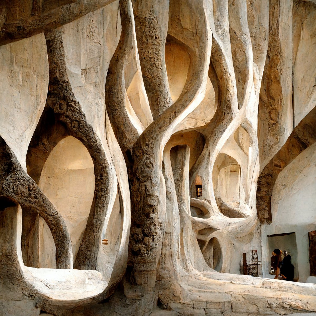 Pablo_Doh's tweet photo. Architectural AI. Art. My vision and prompts included - Architectural style of Gaudi, organic tree roots with bone texture, weaving upwards, deep set reveals.. commands included —ar 16:16 &amp; —q 2 https://t.co/sgSFKbpszo