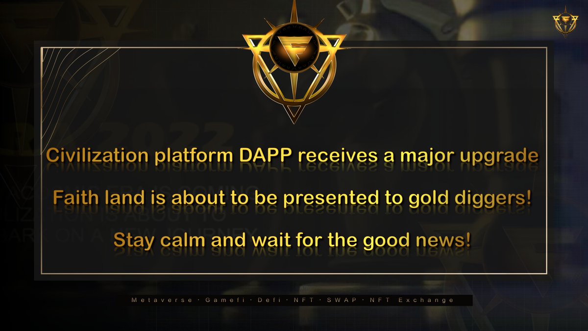 FaithLand_'s tweet photo. 🚨🚨🚨Civilization platform DAPP receives a major upgrade 

Faith land is about to be presented to gold diggers ‼️
Stay calm and wait for the good news ‼️ https://t.co/NNmAtIqDaB