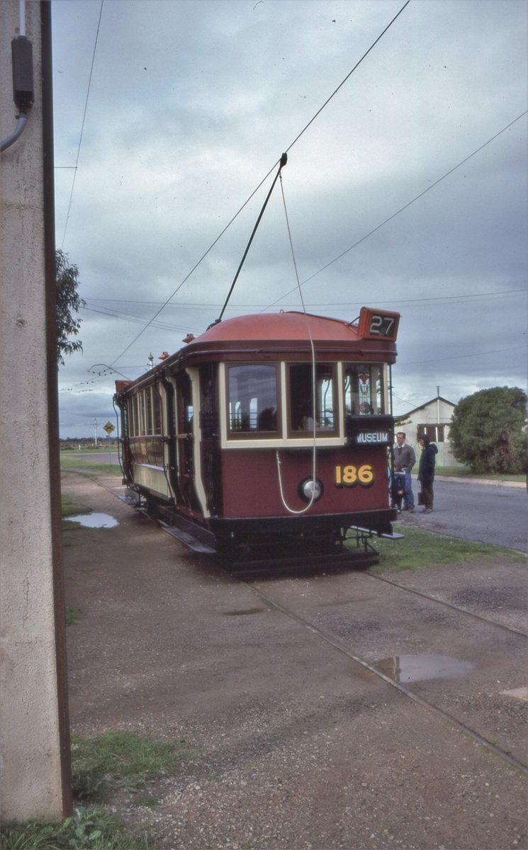 Today's historic pic: Adelaide C type tram no 186 at the then the outer terminus of the Museum line in Shell Street, St Kilda, SA, August 25 1991, 31 years ago today. Twenty C type trams were built in 1918/19 by Duncan &amp; Fraser. The last ran in 1953 and 186 is the only survivor.