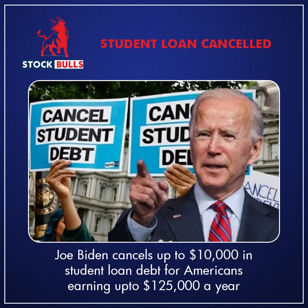 StockBullsin's tweet photo. For those making less than $125,000, Biden will forgive $10,000 in student loan debt.

#stockbulls #biden #joebiden #debt #studentloan #StockMarketindia https://t.co/KWyvy44BF1