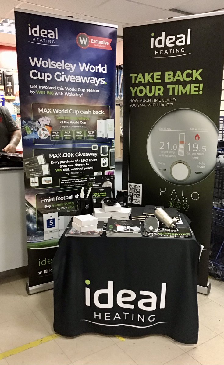 ideal_steveh's tweet photo. Set up this morning @WolseleyUK Cwmbran supporting our Merchants and installers across the board! Come down and chat all things @idealheating including #promotions #PremierClub #10kGiveAway & more. Grab a breakfast roll a hot cuppa & some much loved #IdealMerch https://t.co/LQlW3wCtjG