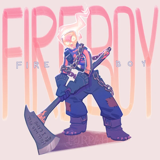 Character for a one-shot named Fireboy and no I will not be explaining anything about the design choices because it was the result of late night chaos and he is 100% the joke character so that should be explanation enough  