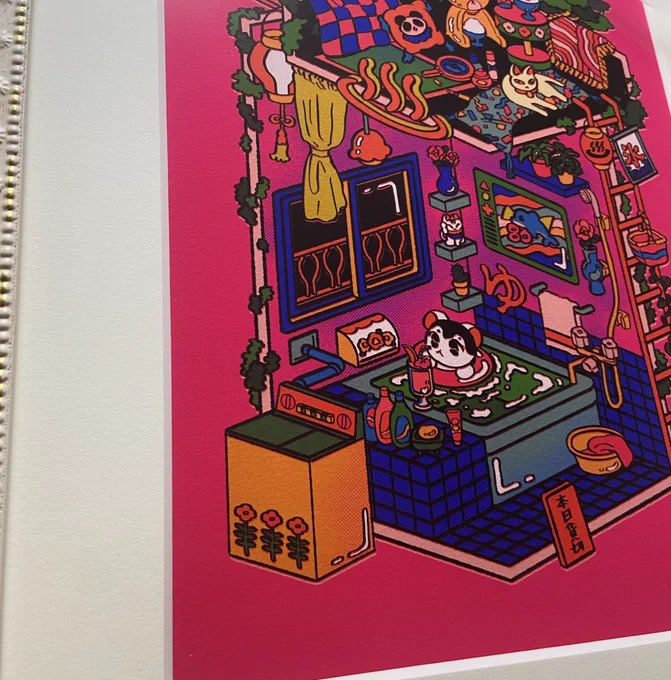 個展で展示する額装ジクレープリントです。印刷きれい!#総天然色歓楽街 