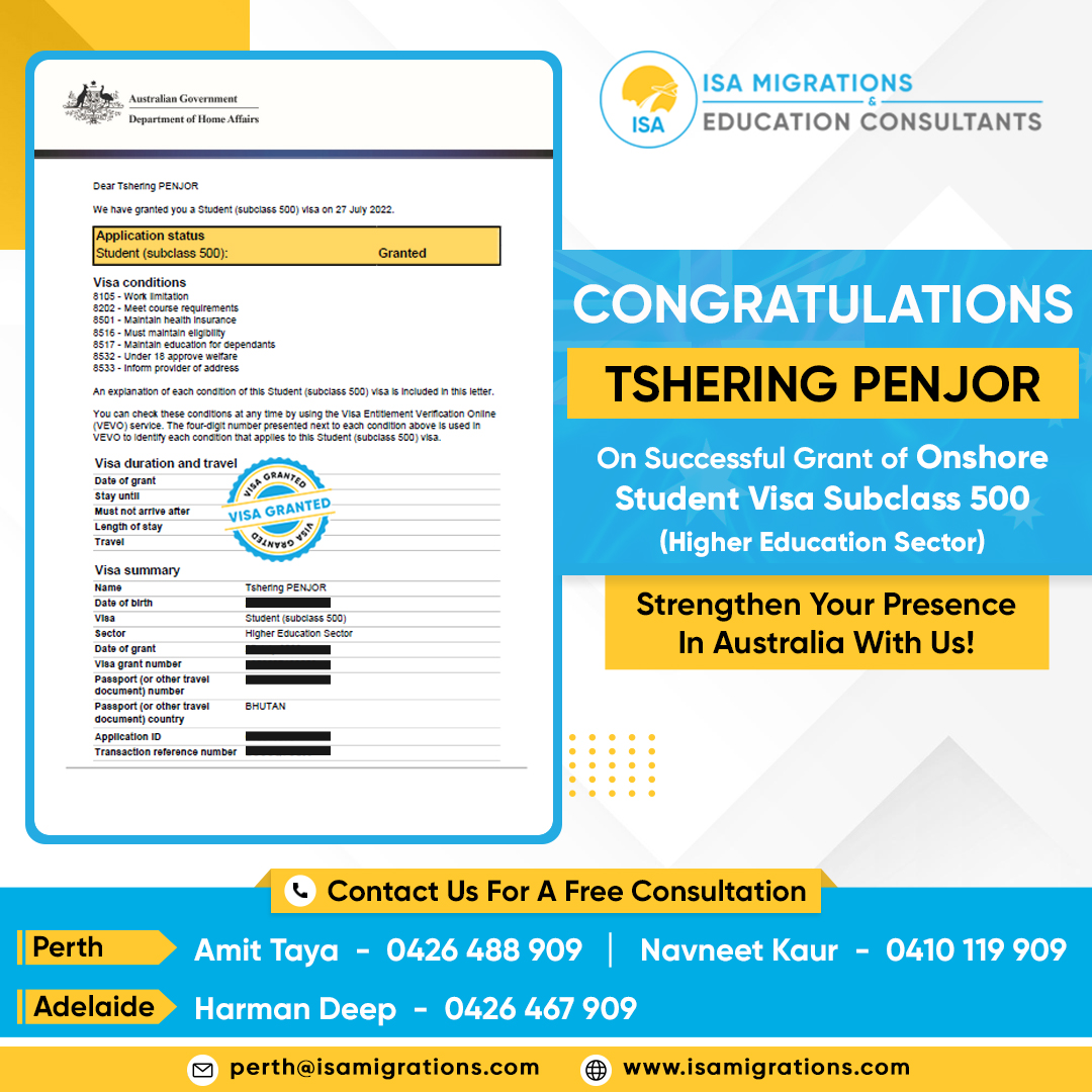 isamigrations's tweet photo. 🎉Congratulations!!!

♦TSHERING PENJOR &amp; KARMA CHOKI on Successful Grant of Student #Visa500♦️

Thank you for choosing @isamigrations

Call us today to check your eligibility for #Visitorvisa🇦🇺
☎️+61 426 488 909

#visa #Migration #immigration #studentvisa https://t.co/r4oYnw2tau