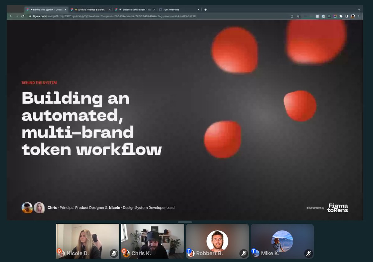 svorklab's tweet photo. Mind blowing first live session by #FigmaTokens
Facinating to see what people are building with #FigmaTokens and how much ⏰ teams save with such a setup 🤯
#BehindTheSystem #DesignTokens https://t.co/Aj6G2Ip4rl