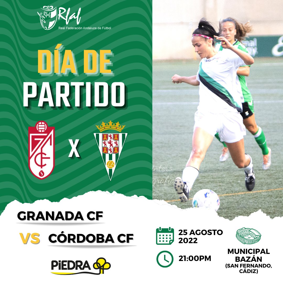 CordobaFemenino's tweet photo. ¡Arriba cordobesistas! ¡HOY ES DÍA DE PARTIDO!

Desde las 21:00h. nuestro equipo disputará los Cuartos de Final de la 🏆#CopaAndalucia @RFAF frente a @GranadaCF_Fem.

🏟️ Municipal Bazán (San Fernando, Cádiz)
📺 @RFAF_tv

#CCFFem https://t.co/d004E8jEsK