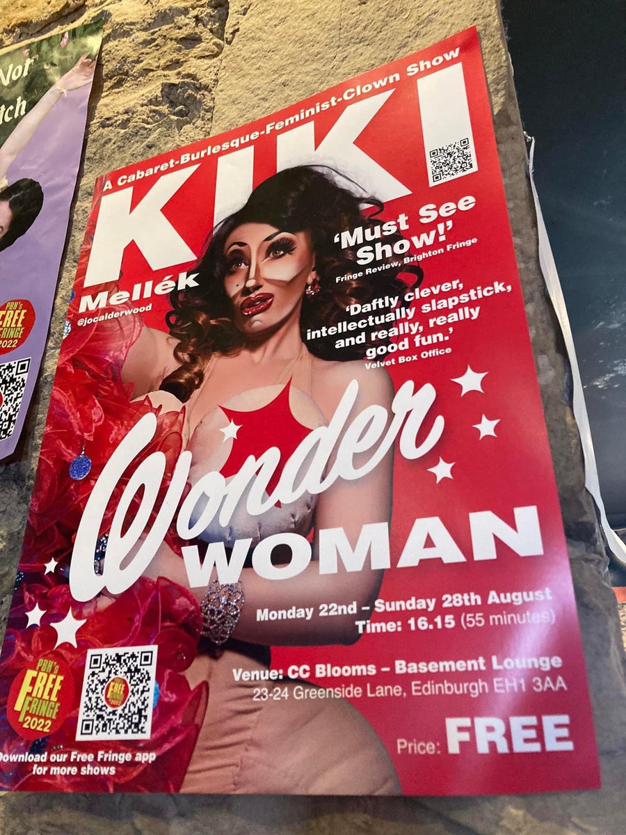 Only 4 shows left of Kiki Mellék: Wonder Woman - spreading feminist clown fun and joy at the gorgeous  @CCBloomsBar everyday at 4.15pm  #EdFringe2022 #FemiFringe #soloshow #feministclown