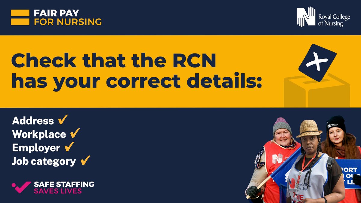 theRCN's tweet photo. Legally all ballots must be postal. We will only know if you are eligible to take part in our upcoming industrial action ballots if your details are correct on MyRCN. Don't lose your vote - take 2 minutes and check your details now: https://t.co/WomufjhMB8 https://t.co/FfjnRXvYu6