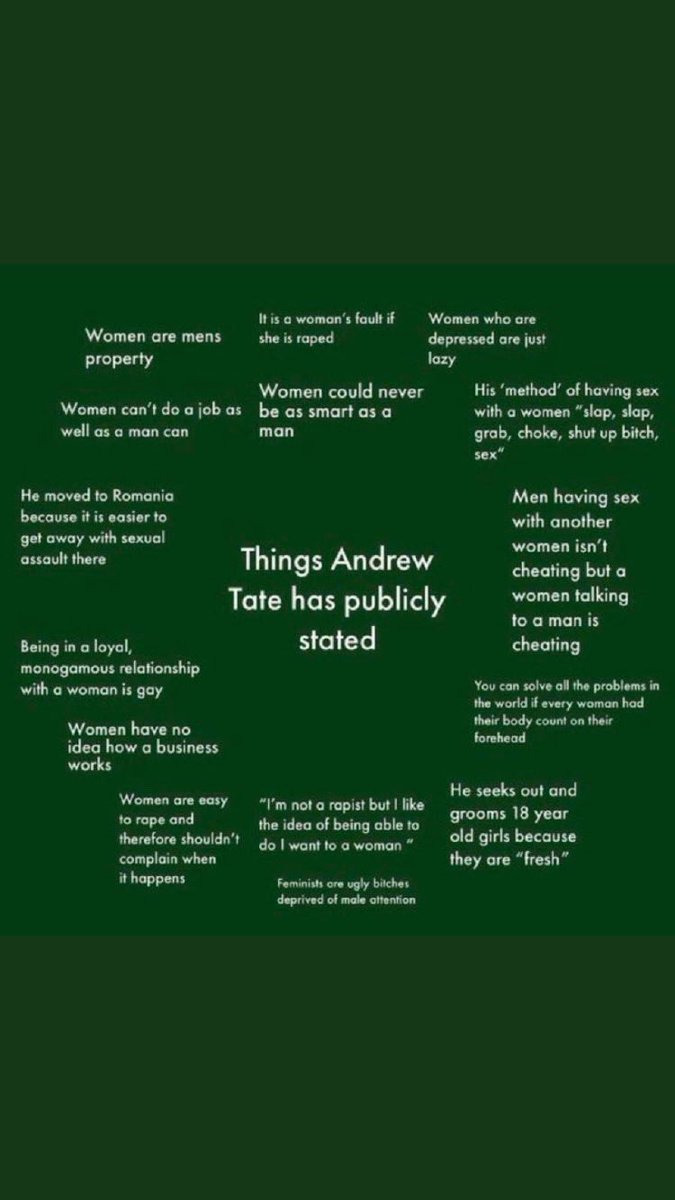 PlushDragon_'s tweet photo. To all those people defending that මිසර්බල් වර්ම් Andrew Tate on my timeline, these are some of the things he has actually said. Now imagine a woman YOU love and care about with a man like him. It shouldn’t matter but that’s the only way you would understand. https://t.co/VXYSaUDaXz