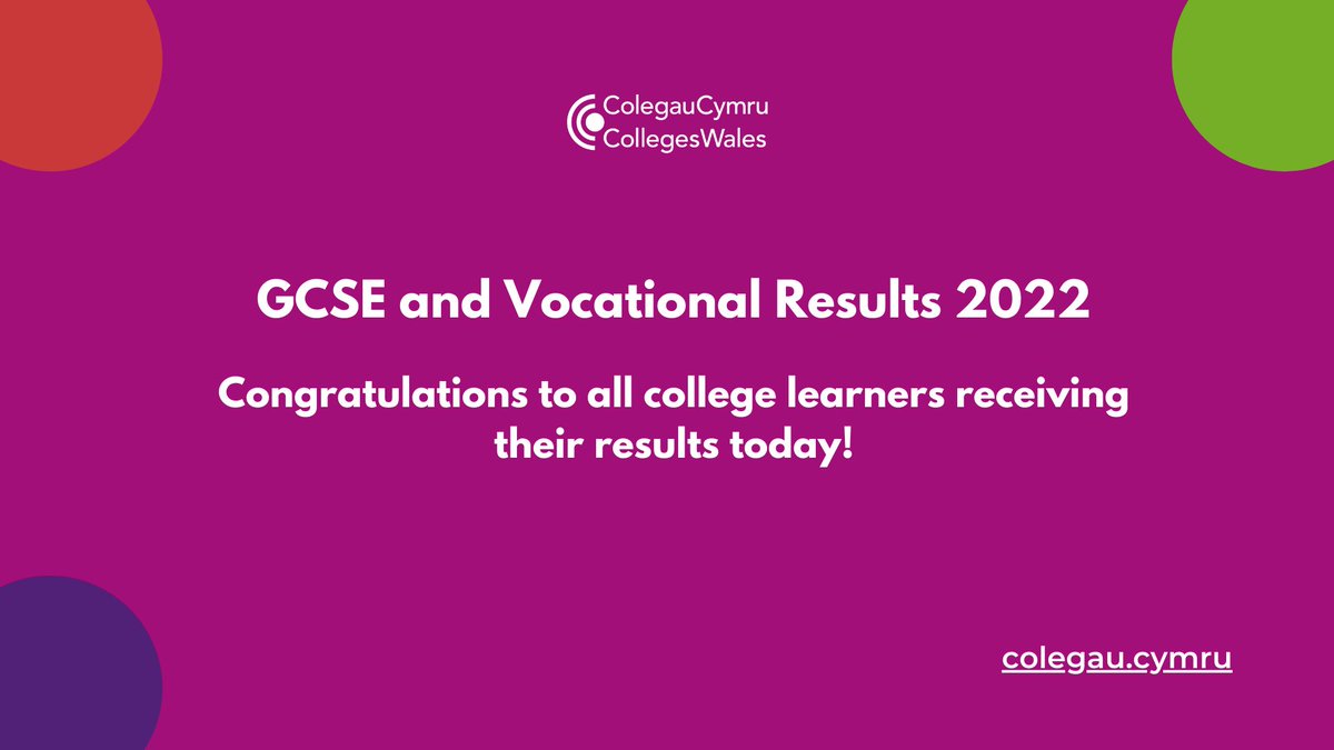 🎉 Congratulations to learners receiving their results today! 🎉

#ResultsDay2022 #Results2022 #ResultsWales #GCSEResults #VocationalResults #FurtherEducation #Colleges