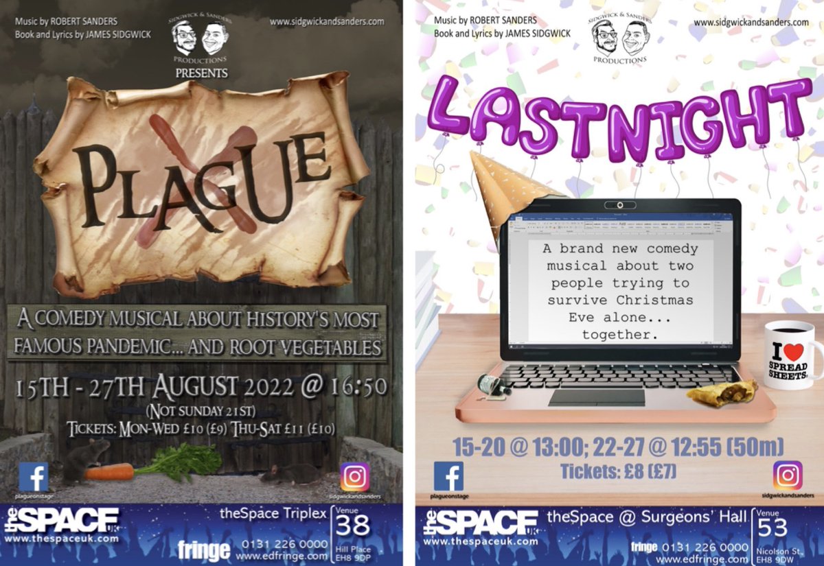 plagueonstage's tweet photo. @jaz_butler2000 Hopefully you’ll bump into some of our team on the royal mile! But if not - we have two brand new musicals up this year! A romantic comedy #LastNight at 12:55, or an epic uplifting historical comedy #Plague at 4:50pm! https://t.co/Cbx8ViLOC5
