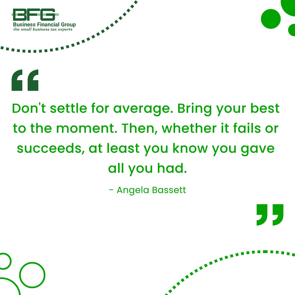 bfgusainc's tweet photo. Don't settle for average. Bring your best to the moment. Then, whether it fails or succeeds, at least you know you gave all you had.” —Angela Bassett
#motivation #success #successquotes #quote #quoteoftheday #quotesdaily #motivational #motivationquote #financialgroup https://t.co/LOWC41sTgH