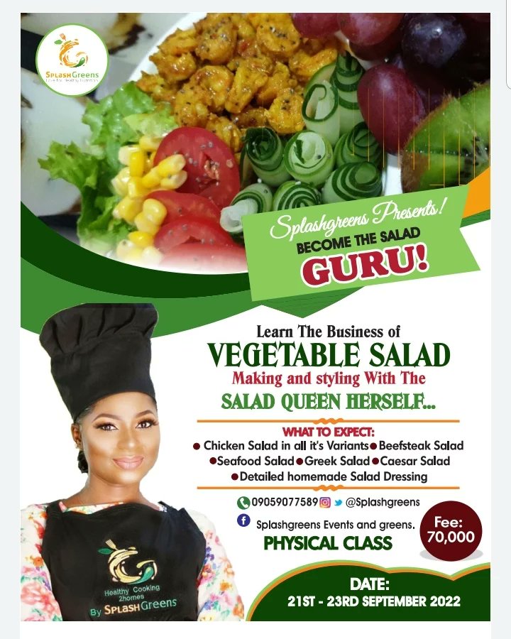 splashgreens's tweet photo. As Africans, Vegetable salad is not predominantly our choice of food but we need it. This means, it has to be done RIGHT!
.
Come, let me show you how to be a SALAD GURU both for business and as individual...
#trainings
#vegetablesalad
#smoothie
#splashgreens https://t.co/jWHqEx1bBI