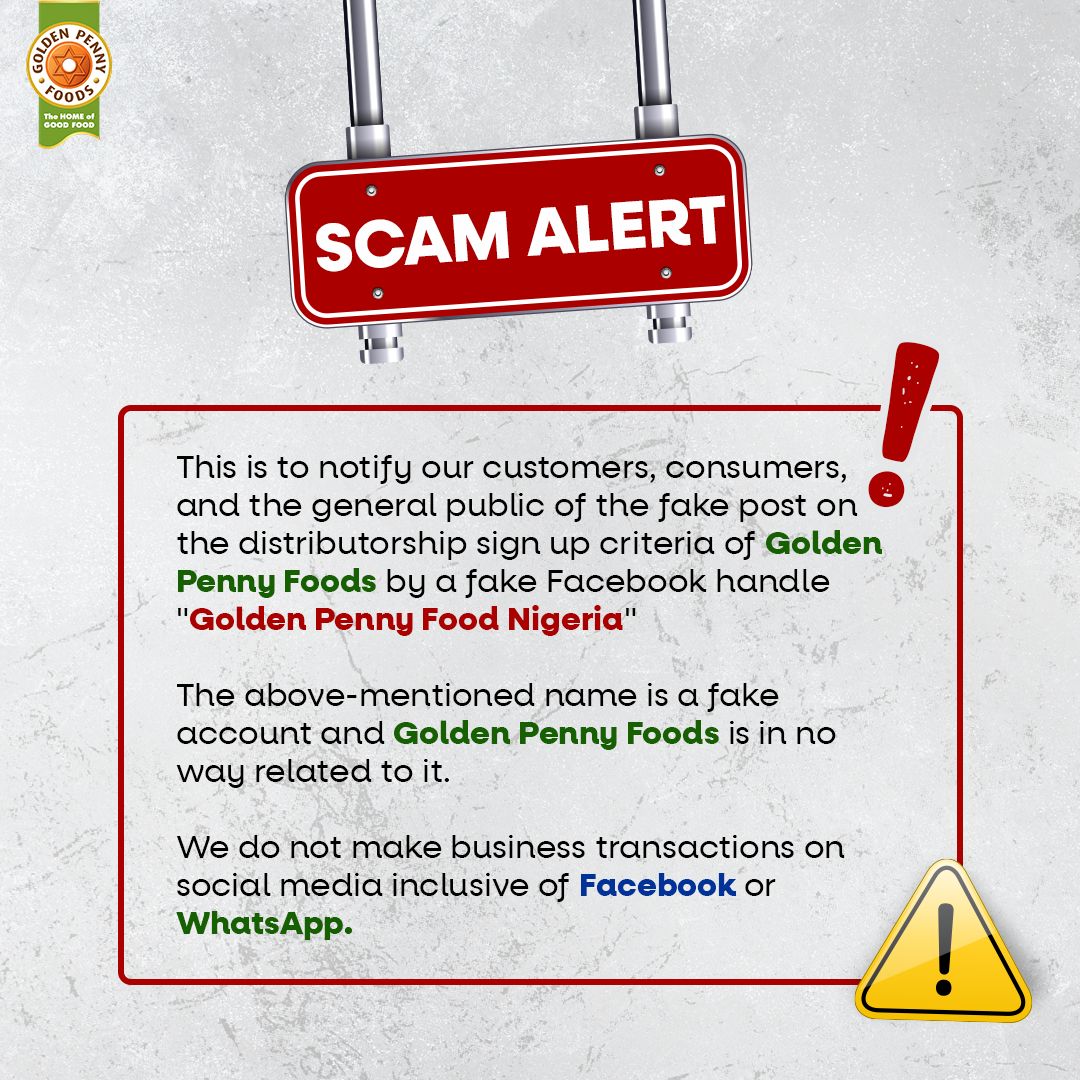 GPennyFlour's tweet photo. This is to announce to the general public the illegal business transactions and distribution of Golden Penny Foods products by "Golden Penny Food Nigeria" we are in no way related to the name mentioned. https://t.co/Ha2V0cmmpS
