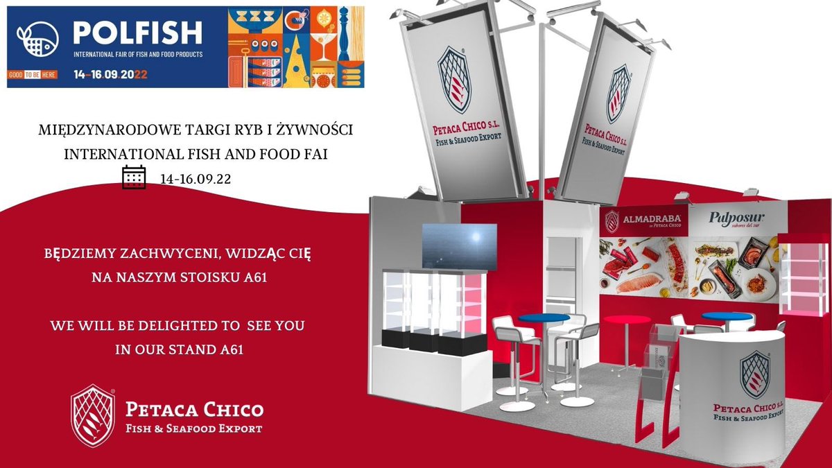 PetacaChico's tweet photo. Estaremos presente con stand propio en la #POLFISH la principal feria en Polonia dedicada al sector pesquero con más de 30 ediciones, tendrá lugar los días 14.15.16 de sept. Punto de encuentro para profesionales del sector.
Visítanos en nuestro stand A61 ¡Te esperamos! https://t.co/1GKNwm7vBQ
