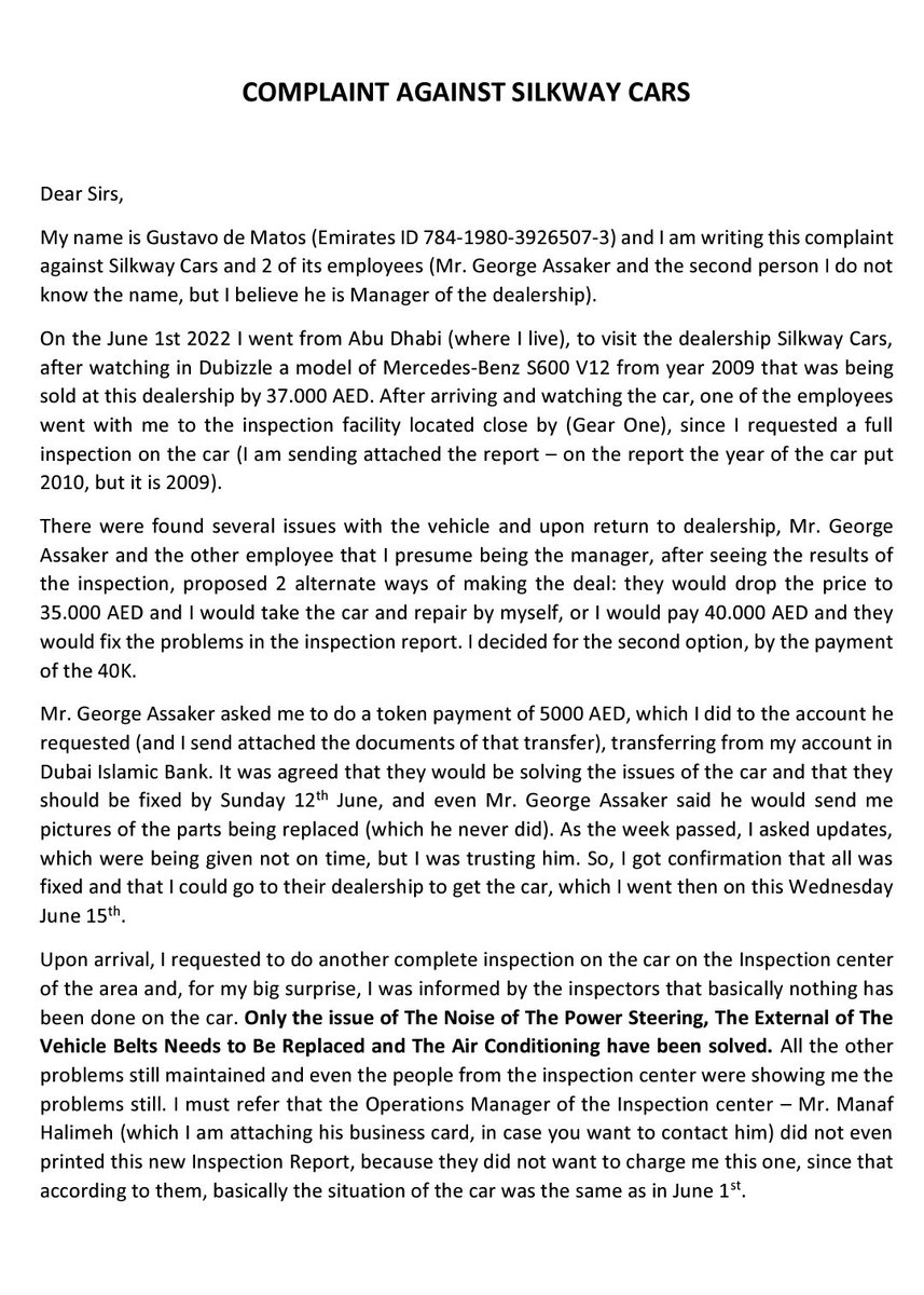 GusM6's tweet photo. @HHShkMohd Your Highness @HHShkMohd , this is the text I sent attached to @dubaiconsumers regarding my complaint and that they did not even consider analyse properly. Please help me!

Thank you very much!! https://t.co/NlrRlAVrdY