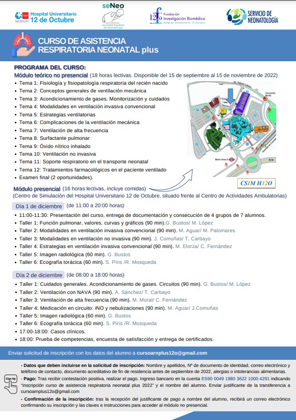SENeonatologia's tweet photo. Curso de asistencia respiratoria neonatal plus
Organiza: Grupo RESPISURF de la Sociedad Española de #Neonatología @SENeonatologia @H12Oneo 
Presencial: 1 y 2 diciembre
Online: 15 de septiembre al 15 de noviembre
Más información en el cartel 👇
¡Os esperamos! https://t.co/PZE93HNWZA
