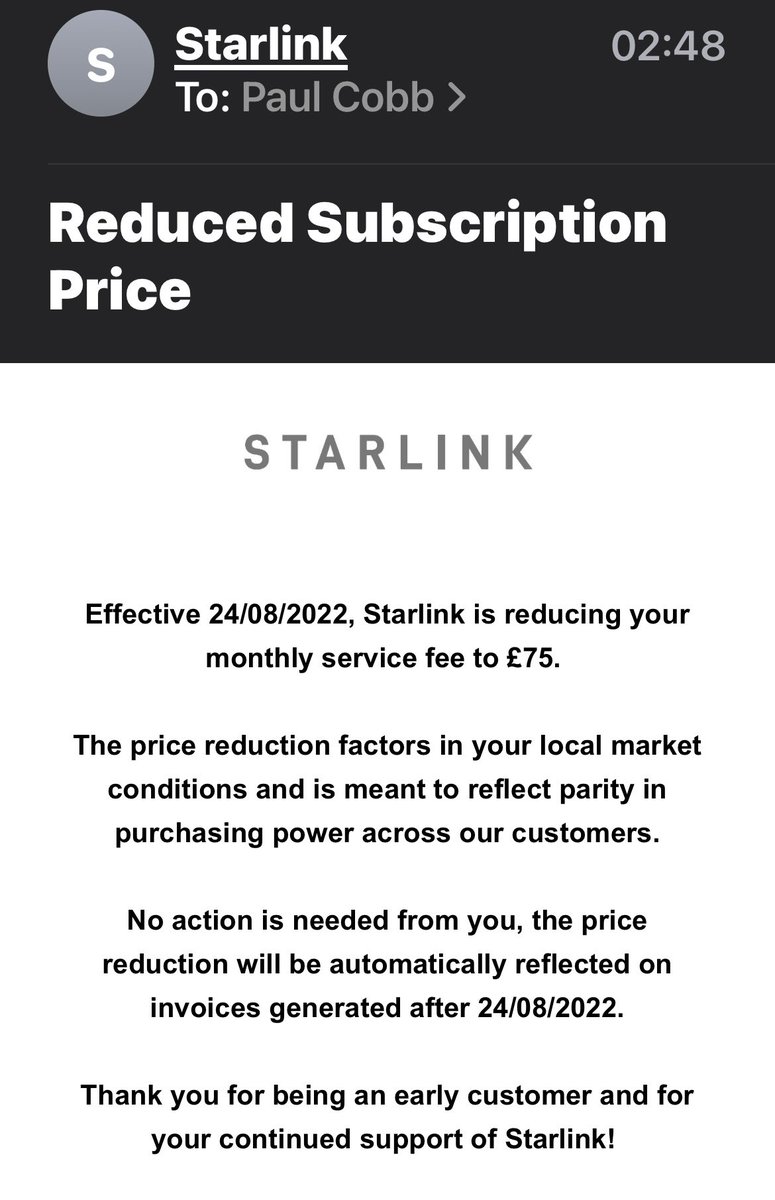 So nice to receive this from large corporation. Thank you <a href="/SpaceXStarlink/">Commentary Starlink 🛰️</a> <a href="/elonmusk/">Elon Musk</a> our community of Makers appreciates it.