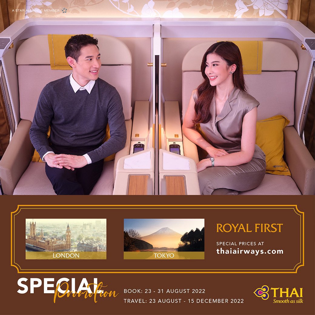 ThaiAirways's tweet photo. Enjoy spacious cabin with a fully lie-flat bed, fine dine gourmet with choices to pre-selected, Thai legendary supreme services on board, #THAI #RoyalFirst has them all.
Book now - 31 Aug 22 👉🏻 https://t.co/Wyvbdg90ga
Travel: now - 15 Dec 22
*Terms and conditions apply https://t.co/7JTIxLA9yU
