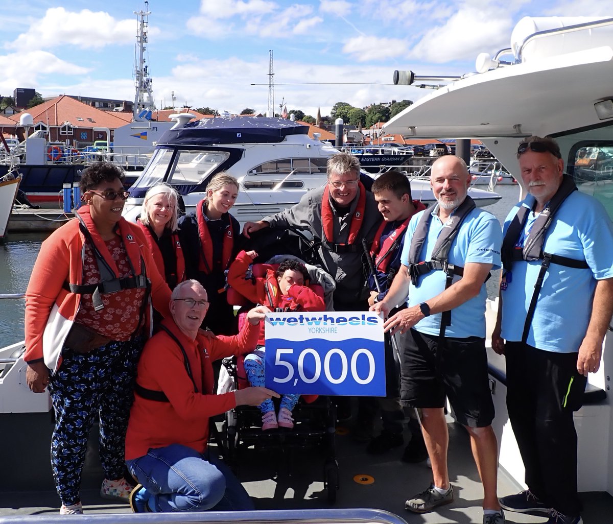 Wetwheels Yorkshire joined by <a href="/MartinHouseCH/">Martin House Children's Hospice</a> to celebrate enabling over 5,000 disabled people and their families to access the sea. #barrierfreeboating #accessibility #yorkshire