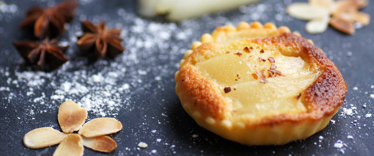 Pear &amp; almond tart (tartelettes à la poire) A classic pear tart with a simple almond-scented frangipane filling is the perfect showcase for gorgeous pears.
➡️ Order via our web link in bio 
➡️ 01225 312959

#pear&amp;almond #macuisine_bath #ThePigGuide #totalguidetobath #frenchfood