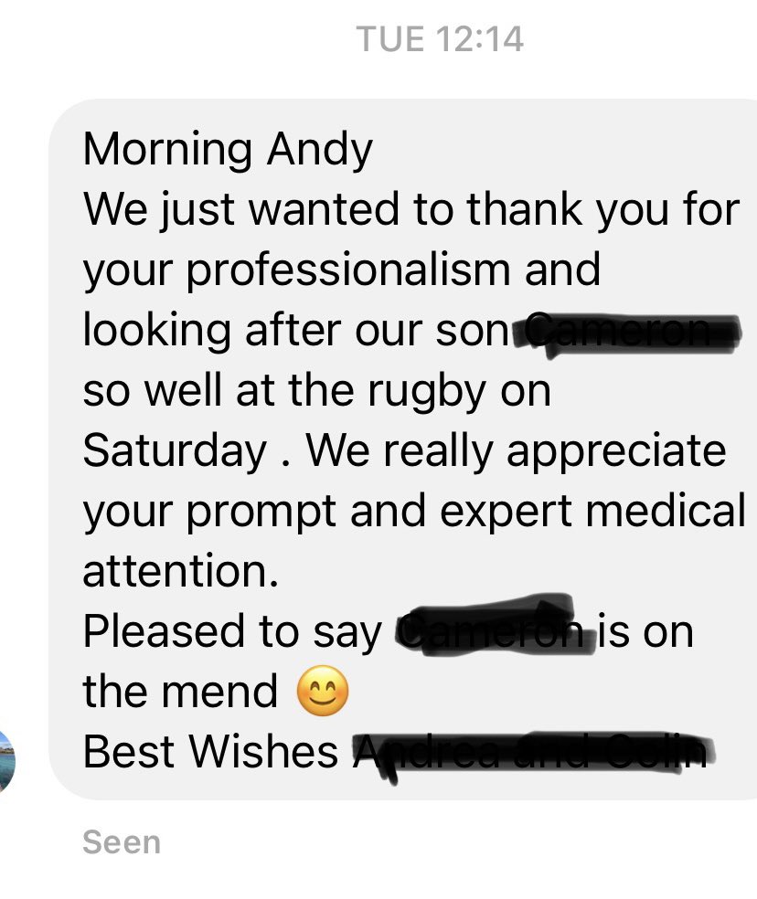 These small thank you messages really mean a lot to me.  🙏I continue to work hard, train, study and better myself to be able to deal with any situation I am confronted with. 🏉#thankyou #pitchsidecare #sportinjuries