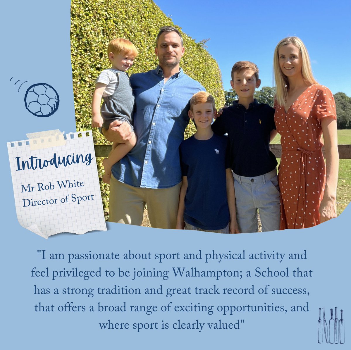 walhamptonprep's tweet photo. We are delighted to be welcoming Mr Rob White as Director of Sport to Walhampton.
 🏏 ⚽ 🏑 🏉
#wedswisdom #schoolsport #prepschoolsport #sportforall #newstarters #walhamptonschool #walhamptonfamily https://t.co/ApbkpwBgrC