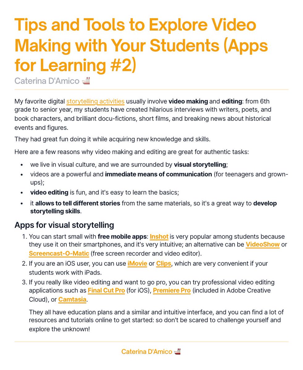 catered79's tweet photo. Have you ever tried video making and editing?
Here are some tips and tools to experiment with #visualstorytelling with your students.
Happy exploring!

#digitalstorytelling #visualstorytelling #videomaking #videoediting #appsforlearning https://t.co/UtBvdUSwJF