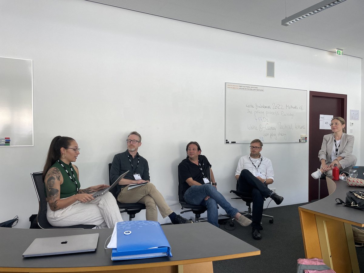 Day 3 ✔️
Another wonderful day has passed. Thanks to everybody involved in the panels on Covid-19 and the policy sciences, the NPF, and the roundtable, where we discussed about teaching the policy process. Let's enjoy the last days of <a href="/ECPR/">European Consortium for Political Research</a> together! #ecprgc22 #CoPPPonTour