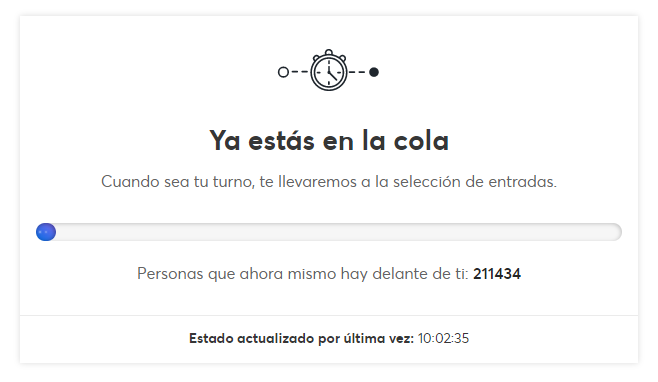 err3hach3's tweet photo. En menos de 1 minuto +212000 personas para 150 mil entradas de #Coldplay en Barcelona 2023.....vamos @coldplay Chris Martin necesitamos unas 5 fechas nuevas porque no entramosssssssss #Ticketmaster https://t.co/RkTlsDsf8i