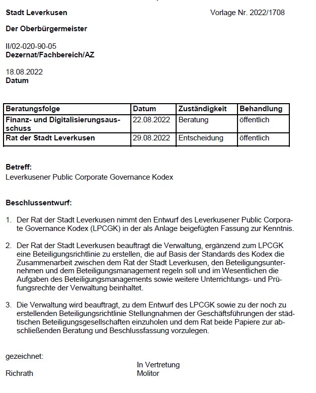 lasse_puetz's tweet photo. Im Rat der Stadt Leverkusen steht am Montag die Abstimmung zu einem Leverkusener Public Corporate Governance Kodex an. Gut so! Aber leider sehe ich in Leverkusen die Gefahr, dass dieses wichtige Instrument abgelehnt wird!Daher ein Thread 
@hendrikgeisler  @RadioLeverkusen   1/x https://t.co/Ik3gT7nJVU