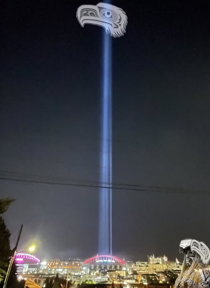 captainseahawk's tweet photo. The @Seahawks tested their “Hawk-Signal” for the 2022 season. It shall be illuminated the night before every home game notifying all @12s . https://t.co/TyT085bSzo