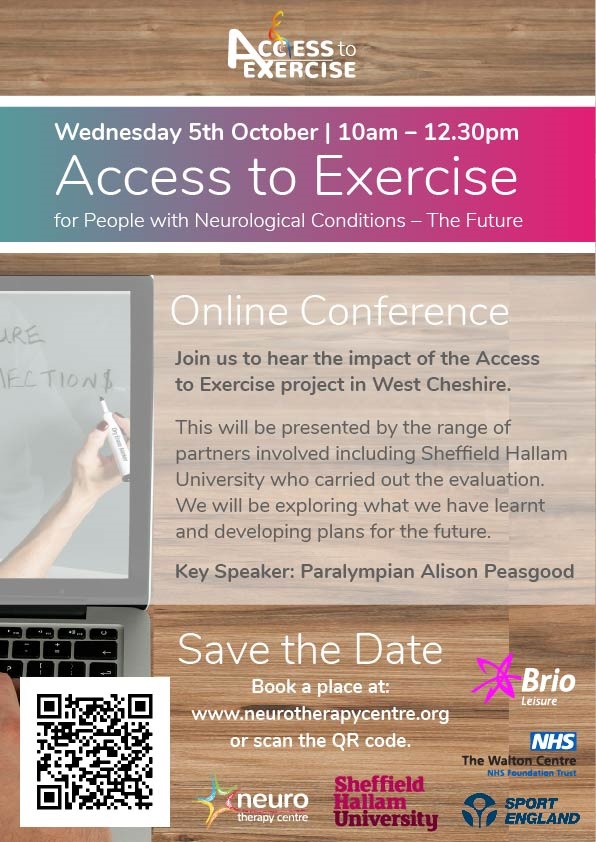 Access to Exercise for people w neuro conditions: the future. FREE online conference hosted by <a href="/NTCentre/">Neuro Therapy Centre</a> and @BrioLeisure w support from <a href="/WaltonCentre/">The Walton Centre</a> <a href="/sheffhallamuni/">Sheffield Hallam University</a> &amp; Alliance members <a href="/mssocietyuk/">MS Society UK</a> <a href="/ParkinsonsUK/">Parkinson's UK</a> Speaker: <a href="/ali_p87/">Alison Peasgood</a> Find out more and book: bit.ly/3Cumy5U