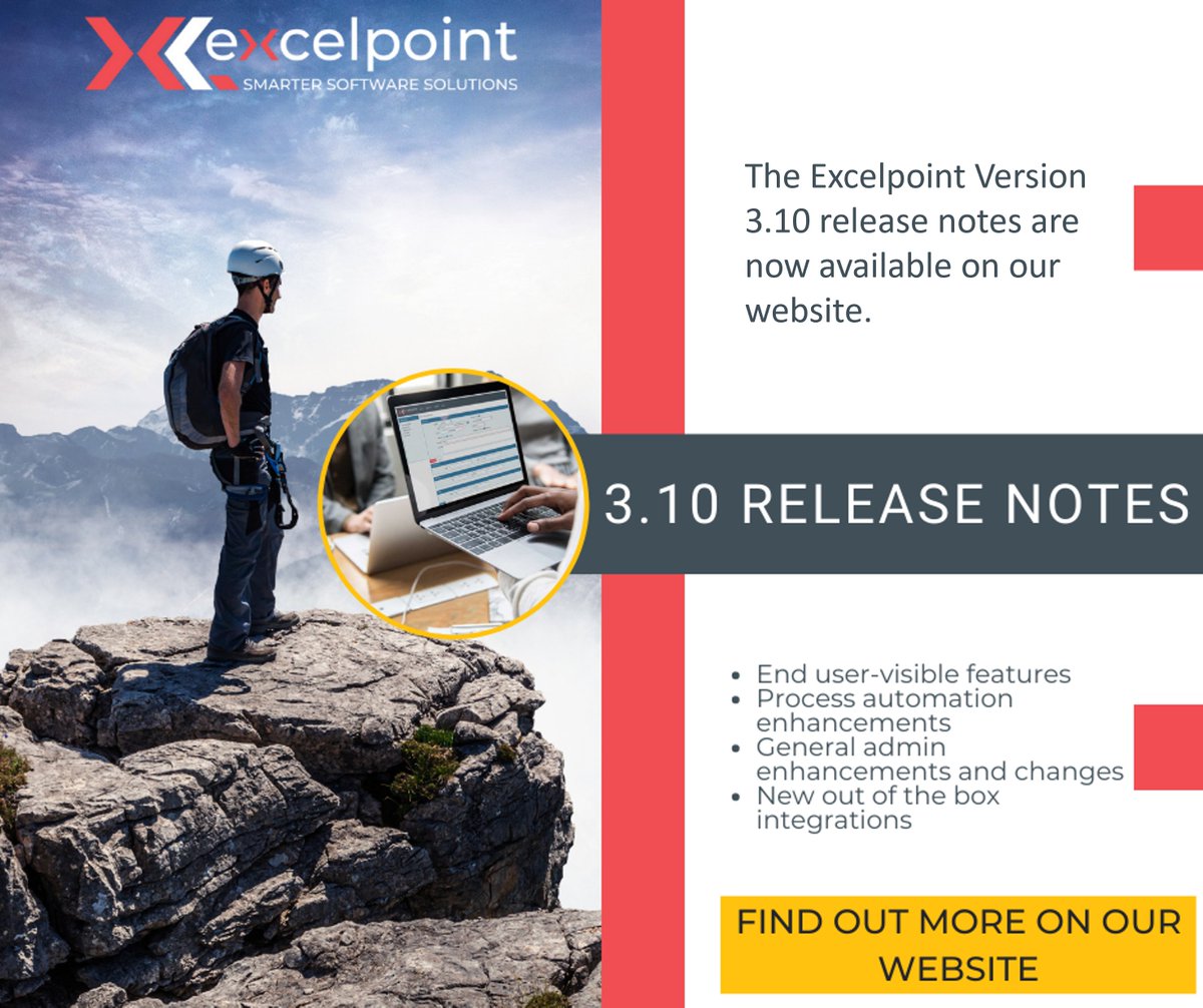 BuildaSystem's tweet photo. The Excelpoint Version 3.10 release notes are now available on our website. Discover our new features & functionality by following the link below👇
https://t.co/PPm5TI7w8F
#digitaltransformation #processautomation #nocode #releasenotes #newfeatures #newfunctionality https://t.co/NJzKK5RNgT