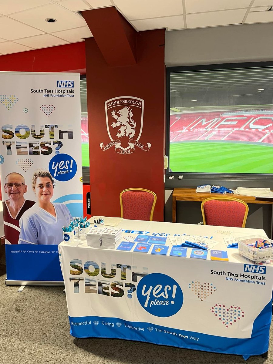 SouthTees's tweet photo. Wanting a new career? 
Be sure to head over to the #MiddlesbroughCareerFair at #RiversideStadium today, between 10am &amp; 2pm.
Chat to some of our team and find out more about how you can be part of our #Stees team 
A ticket isn't required to gain entry, you can simply show up on 🎟 https://t.co/1zSJEJzfGD