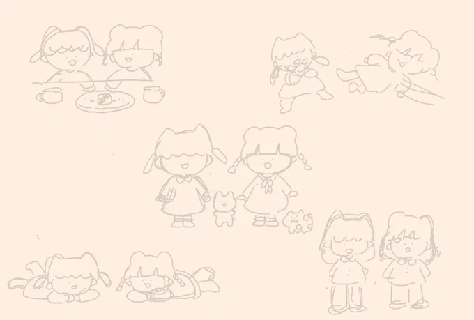 今日描いた子たちは、いつも4コマに出演してた子たちです。もう少しわかりやすい特徴をつけてキャラクターらしくしたいなと思って、いろいろ描いてみてました。

実は青い子は前から名前を決めてあるのだけどピンクの子が決まってなくて悩み中です…! 