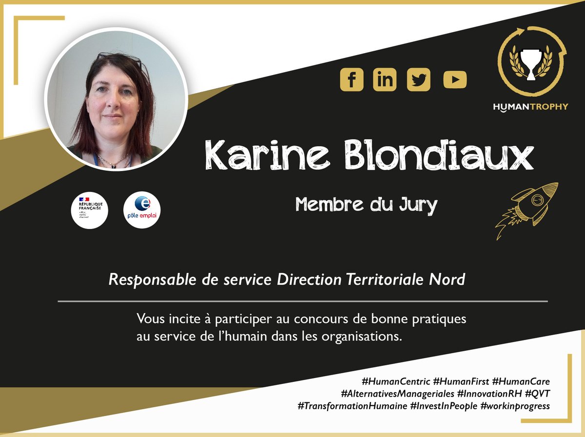 [Human TROPHY] ➡ 
En tant que membre du Jury, je vous incite vivement à déposer vos dossiers pour valoriser vos bonnes pratiques en management, RH et environnement de travail.
Tentez votre chance et remportez notamment l’un des prix :
#InnovationRH #QVT #InvestInPeople