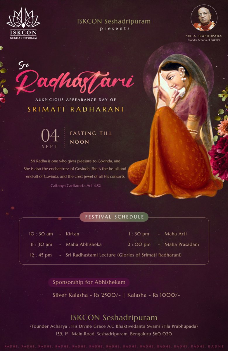 iskconsjmblr's tweet photo. Radhastami 2022 
#radhastami
#ISKCON 
#iskcon_bangalore 
#ISJM https://t.co/NPPOmKfjb1