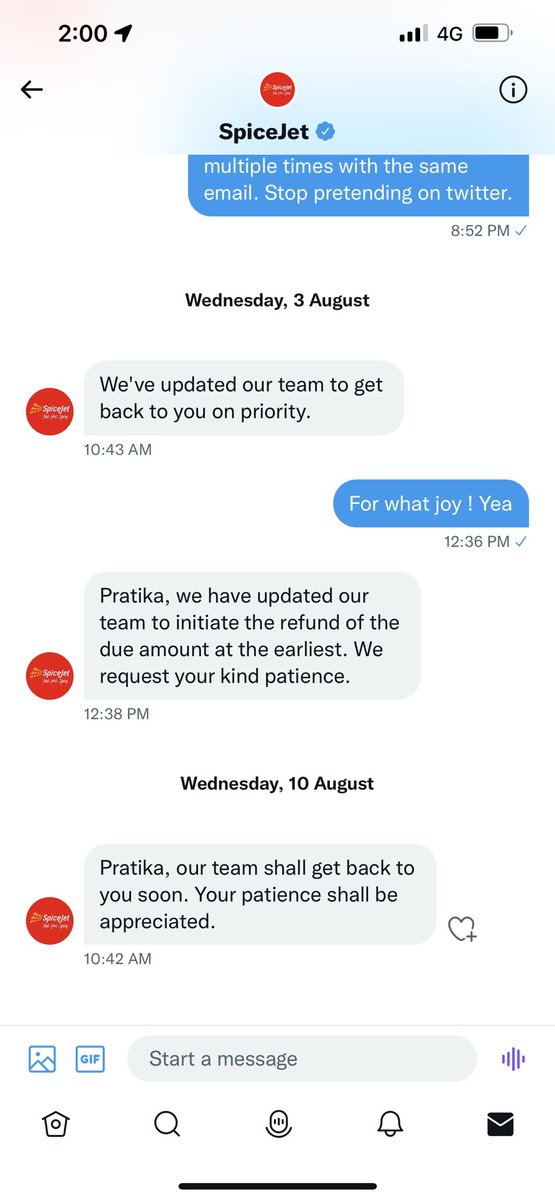 pratikak's tweet photo. ⁦@flyspicejet⁩ ⁦@JM_Scindia⁩ ⁦@DGCAIndia⁩ where shall one seek justice? After destroying my vacation hotel booking, friends tickets I still have to fight to get a refund 1.5 months later #harassed #exploitation #justice #crime https://t.co/ou6HJrv974