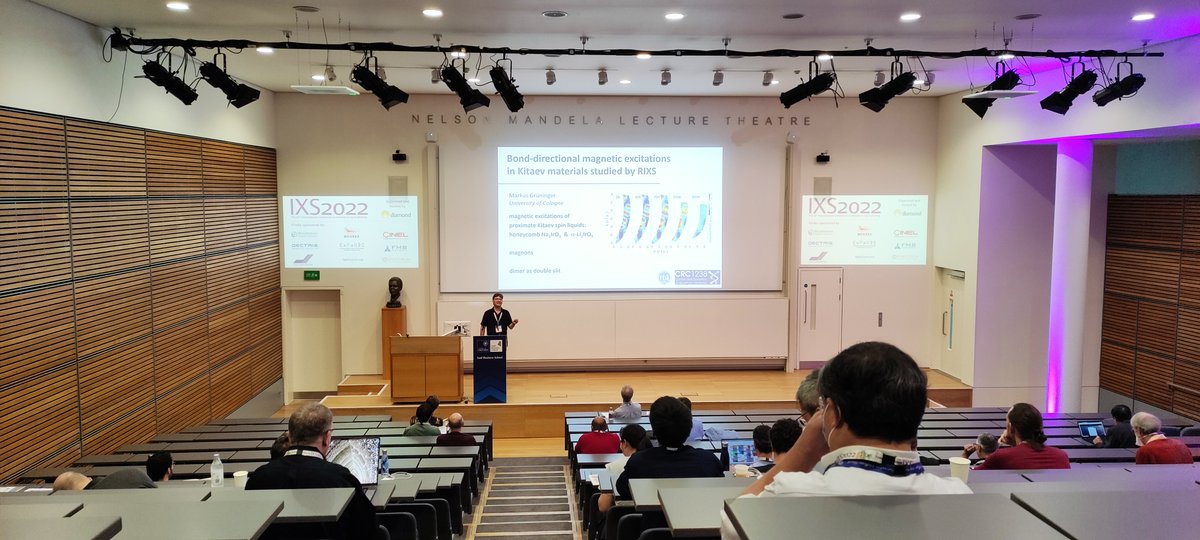 DiamondLightSou's tweet photo. And we are up and running again for another day of #InelasticXrayScattering #science at #IXS2022
Today's first talk is by Prof. Markus Grünlnger from @UniCologne 🇩🇪 presenting on Bond-directional Magnetic Excitations in Kitaev Materials Studied by RIXS https://t.co/ingzXCgYIo