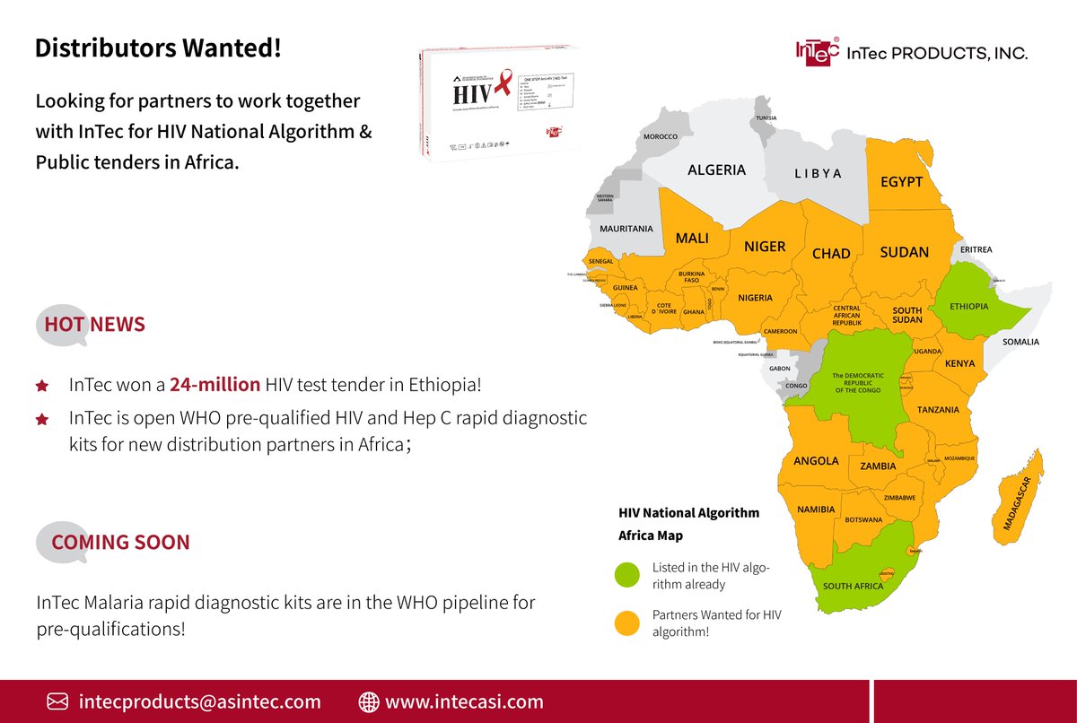 inc_intec's tweet photo. InTec has won a government tender of 24 million HIV tests in Ethiopia!
We are looking for more business partners across the African continent. If you are interested, please kindly contact intecproducts@asintec.com!

#hivtesting#RDT https://t.co/JdkCOrSKCI