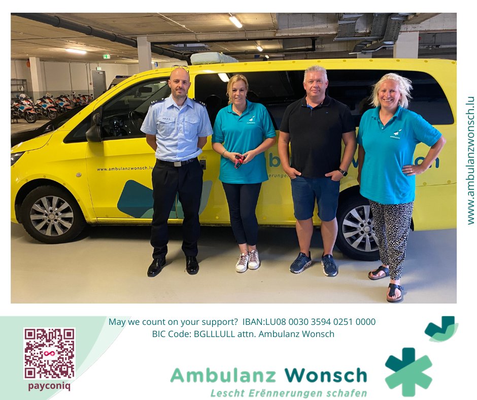 AmbulanzWonsch's tweet photo. 🚑🚔Police Lëtzebuerg (Grevenmacher), thank you very much for the warm welcome and your support!
#AmbulanzWonsch #LeschtErënnerungenSchafen #AddingLifeToDays #Luxembourg https://t.co/2Kc8RMrGoJ