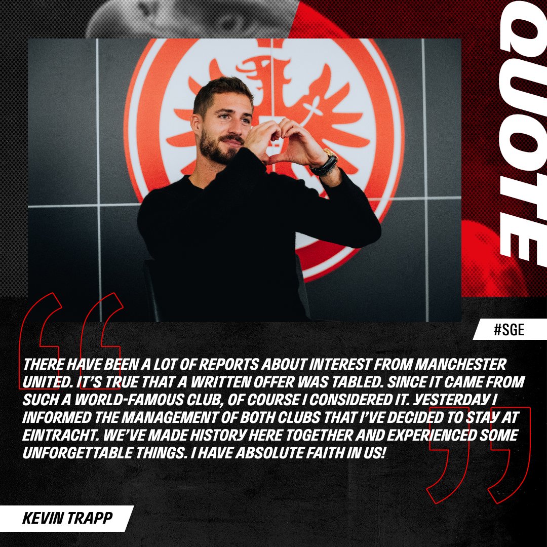 Transferencia_'s tweet photo. 🚨 Kevin Trapp ha confirmado que se queda en el Eintracht Frankfurt tras recibir una oferta del Manchester United.

(Fuente: @eintracht_eng) https://t.co/25HTXXYip8