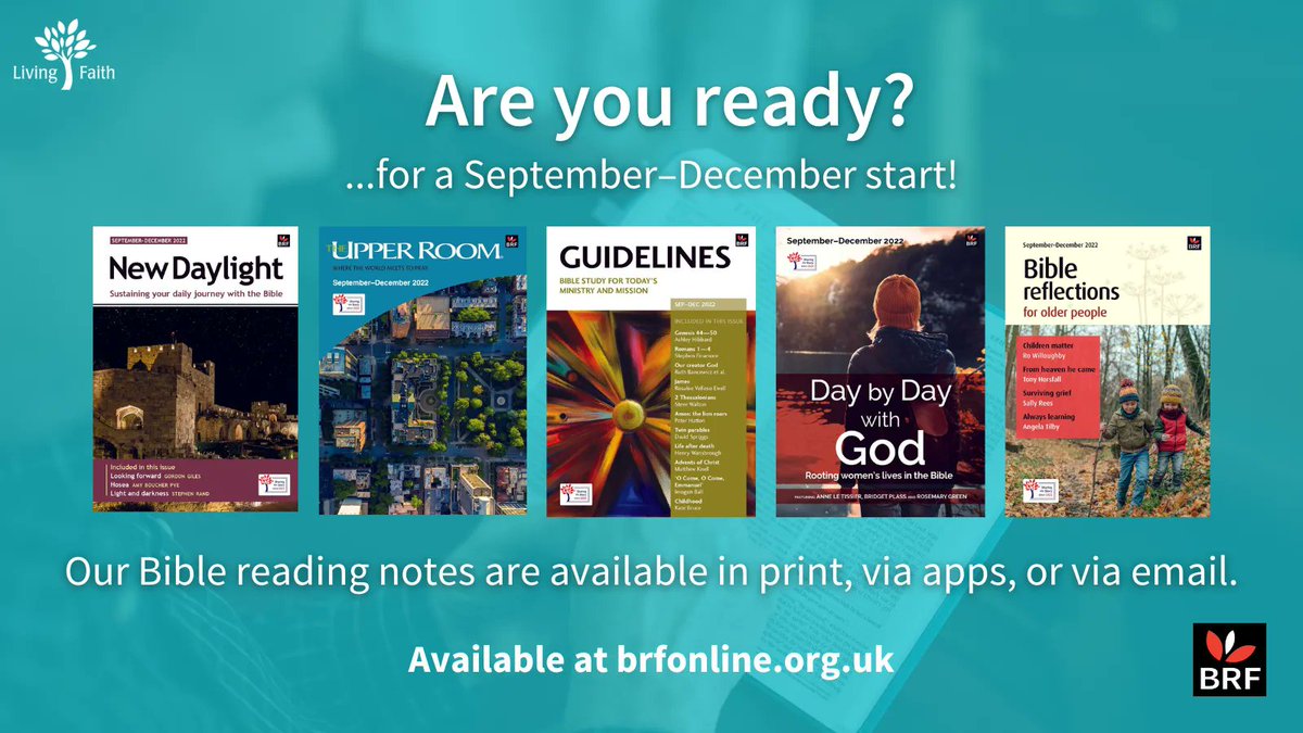 brfcharity's tweet photo. Have you been thinking about starting a regular quiet time with God? Our latest Bible reading notes are available now to help you start from September! https://t.co/177CvqCvd0
#DailyBibleReflections #QuiteTime #Encouragement #DBDWG #Guidelines #NewDaylight #BROP #TheUpperRoom https://t.co/B3voPb9SWb