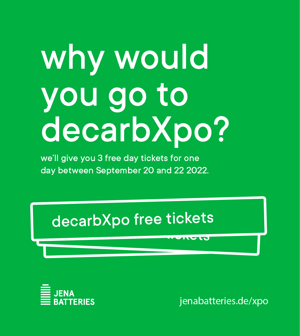 From September 20 to 22 decarbXpo 22 takes place &amp; we will be there, too.
Comment below why would you like to be at this year's decarbXpo &amp; we will give you one of up to three day tickets for free. We will be pleased to meet you!
#energytransition #energystorage #decarbXpo