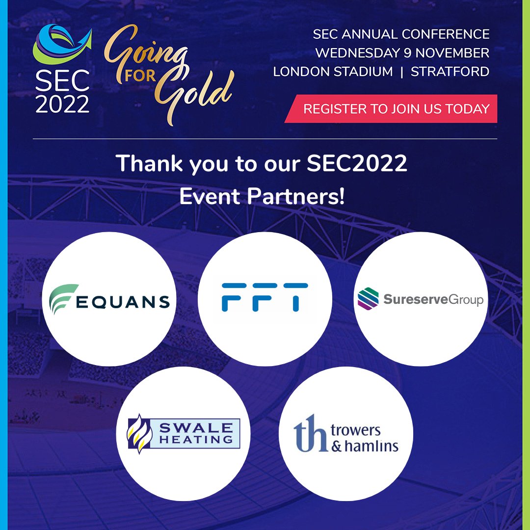 We'd like to say a big thank you to this years SEC2022 Event Partners! This year well be joined by <a href="/EQUANS_UK/">Equans UK & Ireland</a> <a href="/effefftee/">FaithornFarrellTimms</a> <a href="/SureserveGroup/">Sureserve</a> <a href="/SwaleHeating/">Swale Heating</a> and <a href="/Trowers/">Trowers & Hamlins</a> at on 9th November.

Have you registered to join us yet? You can learn more here - lnkd.in/etf8zYiz
