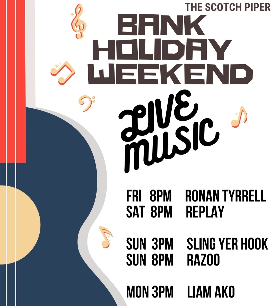 ScotchPiper2018's tweet photo. Lots of Live Music on this Bank Holiday not to be missed!! https://t.co/aTqR4Owzz1